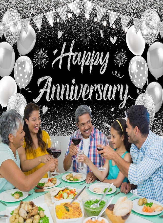 GOLDCROW لافتة سوداء وفضية تحمل عبارة "عيد زواج سعيد" للأعمار من 5 إلى 50 عامًا، مناسبة للزوجين، زينة عيد زواج سعيد، هدية مميزة للوالدين، مستلزمات زفاف، مقاس 71 × 43 بوصة - Image 5