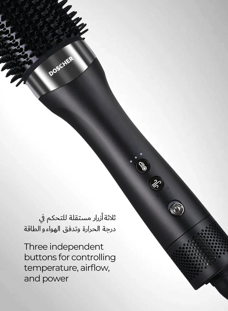 DOSCHER 1000W Hot Air Brush ,Thermal Brush with 2 Million Negative Ion, 360° Heat, 110K RPM Motor, 3 Temp & Speed Settings for Frizz-Free Hair - Image 3