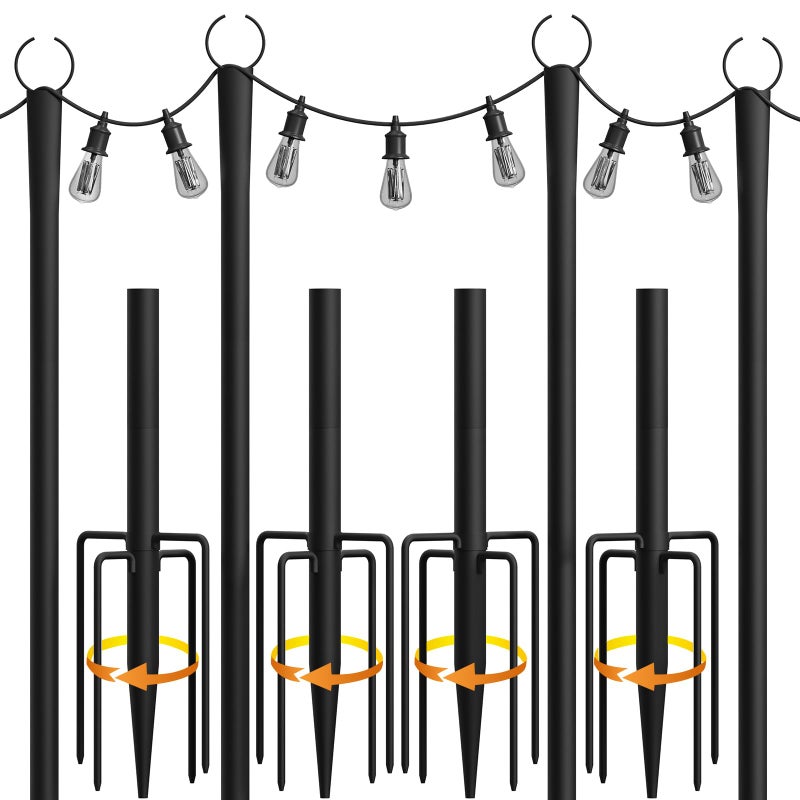 fuzzy-bird 4 Pack String Light Poles, 10Ft Light Poles for Outside, Metal Poles with Fork, Lighting Hanging Post Accessories for Patio Decor Garden Backyard Yard Front Porch Outside Decorations - Image 1
