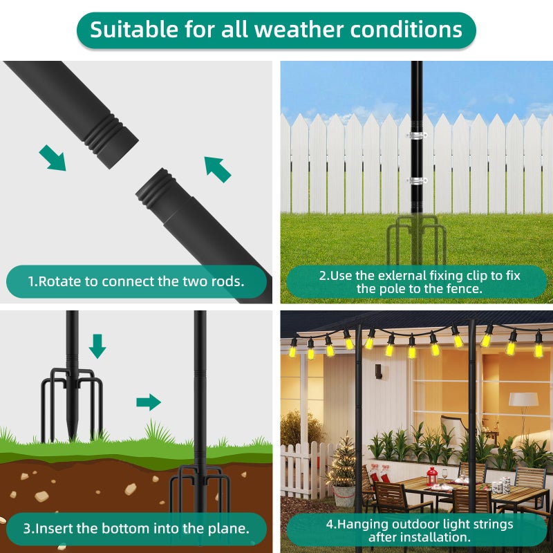 fuzzy-bird 4 Pack String Light Poles, 10Ft Light Poles for Outside, Metal Poles with Fork, Lighting Hanging Post Accessories for Patio Decor Garden Backyard Yard Front Porch Outside Decorations - Image 5