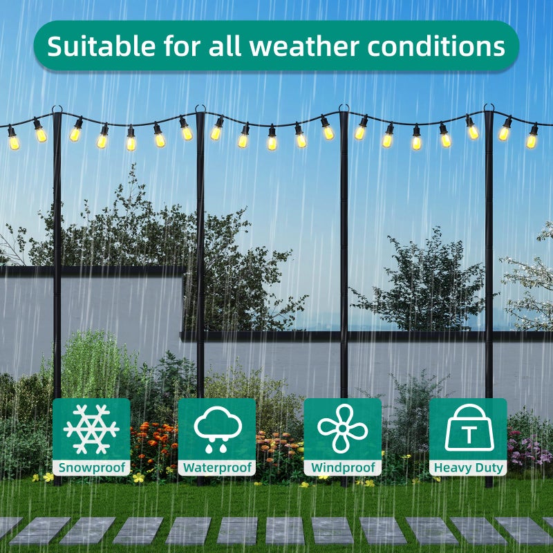 fuzzy-bird 4 Pack String Light Poles, 10Ft Light Poles for Outside, Metal Poles with Fork, Lighting Hanging Post Accessories for Patio Decor Garden Backyard Yard Front Porch Outside Decorations - Image 3
