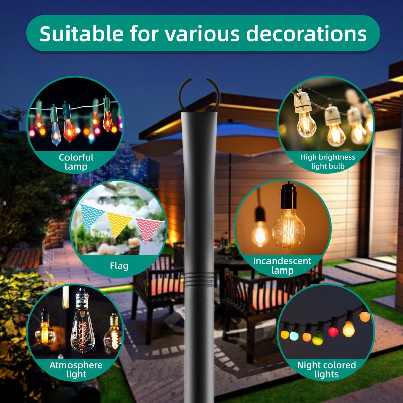 fuzzy-bird 4 Pack String Light Poles, 10Ft Light Poles for Outside, Metal Poles with Fork, Lighting Hanging Post Accessories for Patio Decor Garden Backyard Yard Front Porch Outside Decorations - Image 2