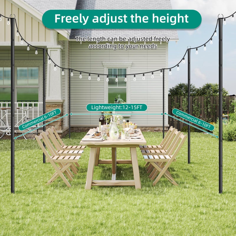fuzzy-bird 4 Pack String Light Poles, 10Ft Light Poles for Outside, Metal Poles with Fork, Lighting Hanging Post Accessories for Patio Decor Garden Backyard Yard Front Porch Outside Decorations - Image 4