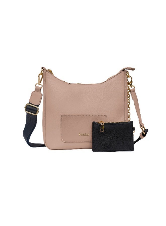 Foska Women's Hobo-style cross bag - Smooth PU Leather - Apricot Nude - 26x25 cm - Image 1