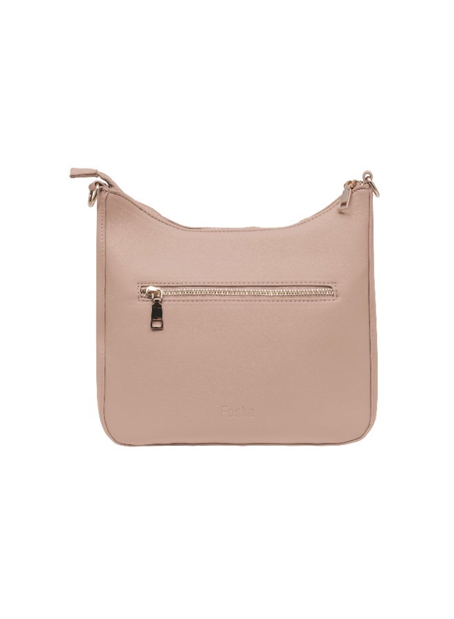 Foska Women's Hobo-style cross bag - Smooth PU Leather - Apricot Nude - 26x25 cm - Image 4