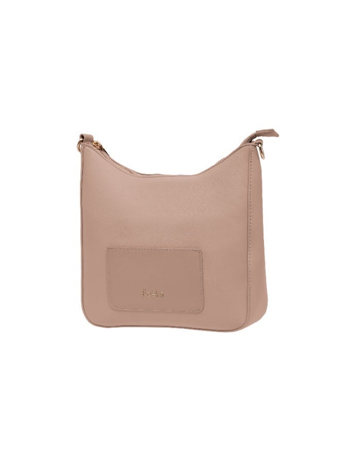 Foska Women's Hobo-style cross bag - Smooth PU Leather - Apricot Nude - 26x25 cm - Image 2