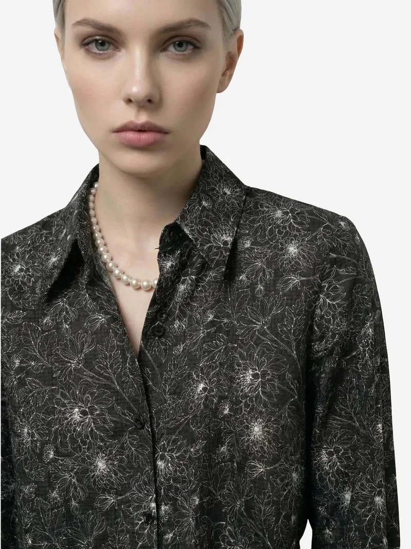 My Fashion Black MY FASHION Abstract Print Button-Up Shirt for Women | Best Price UAE