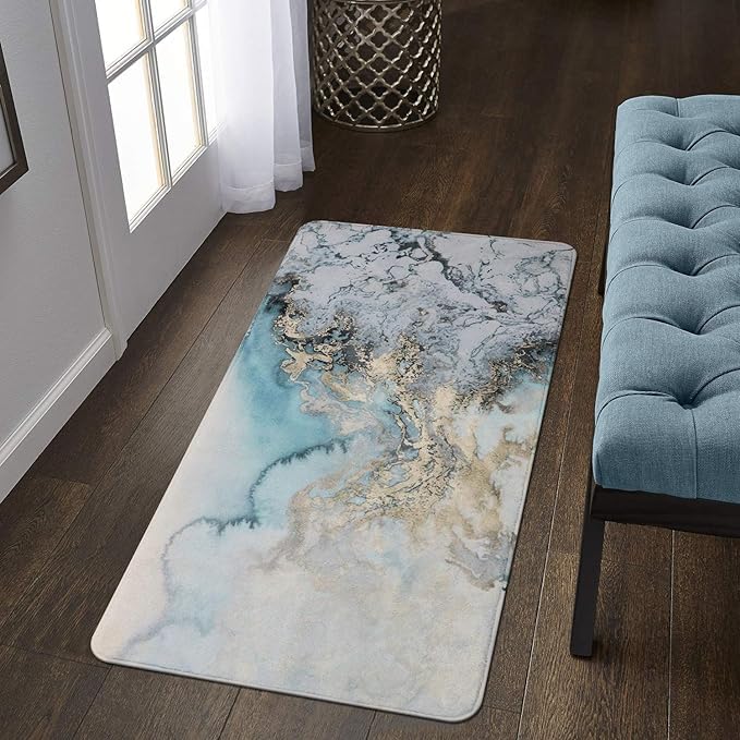 Brikipth Brikipth Marble Toilet Floor Pad Bath Mat Rug Bathroom Door Mat Flannel Absorbent Soft Bathr Toilet Carpet Rubber Absorbent Quick Dry Washable Earth Shower Mat for Bathroom Tub Shower - Image 2