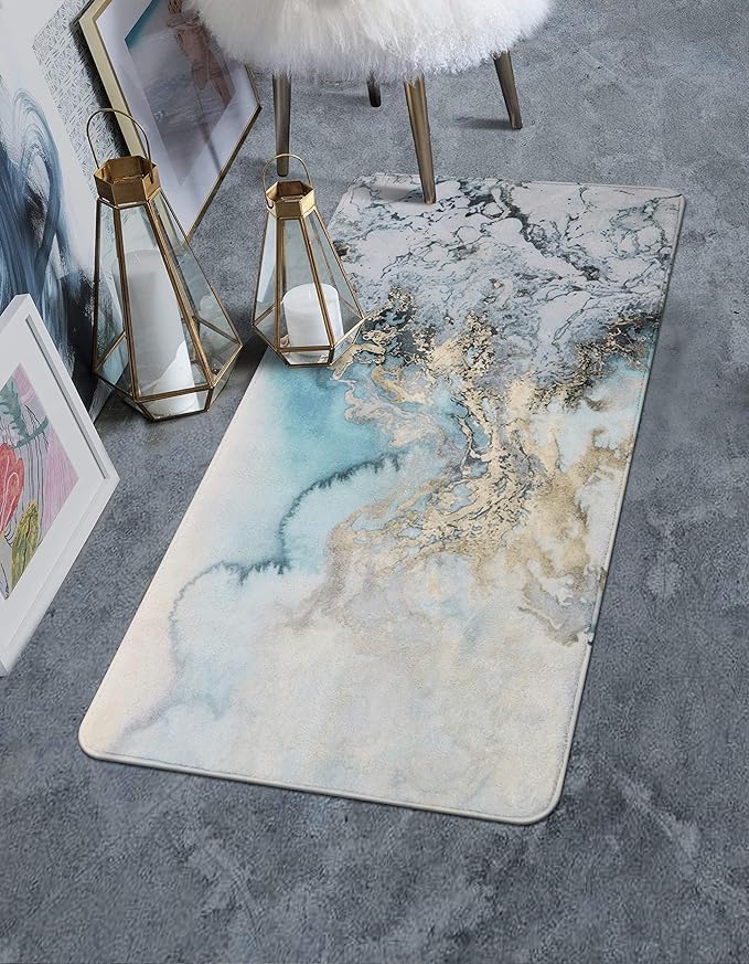 Brikipth Brikipth Marble Toilet Floor Pad Bath Mat Rug Bathroom Door Mat Flannel Absorbent Soft Bathr Toilet Carpet Rubber Absorbent Quick Dry Washable Earth Shower Mat for Bathroom Tub Shower - Image 1
