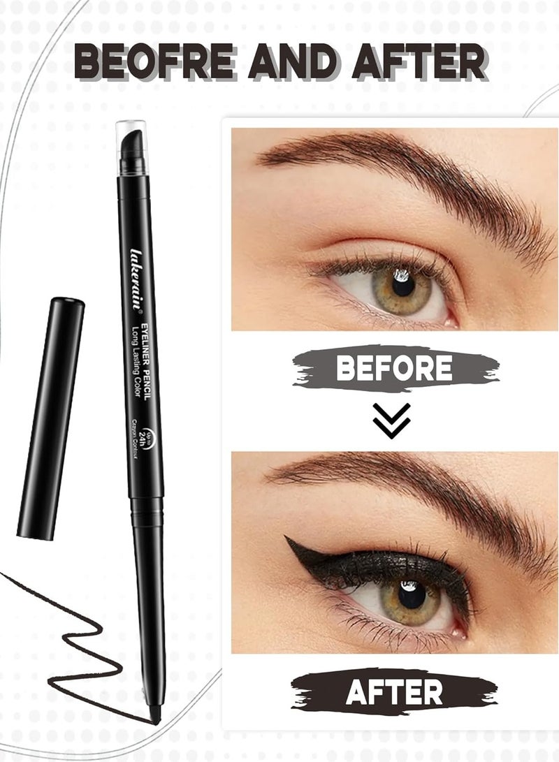 lakerain Eyeliner Pencil Long Lasting Color Crayon Contour Dark Brown Waterproof Eyeliner Gel Matte Cream Eyeliner Waterline Smoky Makeup Eye Liner Pencils Built in Sharpener and Smudger Smudge Proof 24H Retractable Eyeliner Pen - Image 5