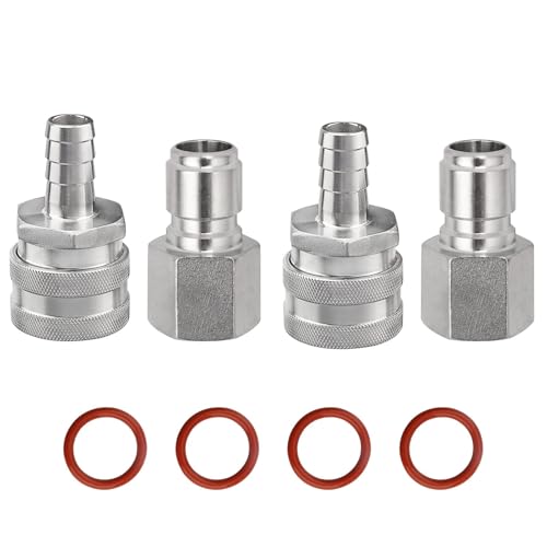 FERRODAY Stainless Steel Quick Disconnect Set 1/2 NPT Female Disconnect 1/2" Barb Brewing Quick Disconnect For Wort Pumps for Wort Chiller Connectors for Ball Valve Hose Fitting & O-rings-2 Pair - Image 1