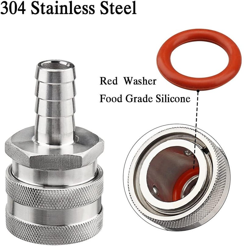 FERRODAY Stainless Steel Quick Disconnect Set 1/2 NPT Female Disconnect 1/2" Barb Brewing Quick Disconnect For Wort Pumps for Wort Chiller Connectors for Ball Valve Hose Fitting & O-rings-2 Pair - Image 4