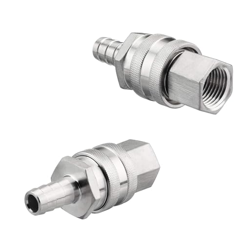 FERRODAY Stainless Steel Quick Disconnect Set 1/2 NPT Female Disconnect 1/2" Barb Brewing Quick Disconnect For Wort Pumps for Wort Chiller Connectors for Ball Valve Hose Fitting & O-rings-2 Pair - Image 2