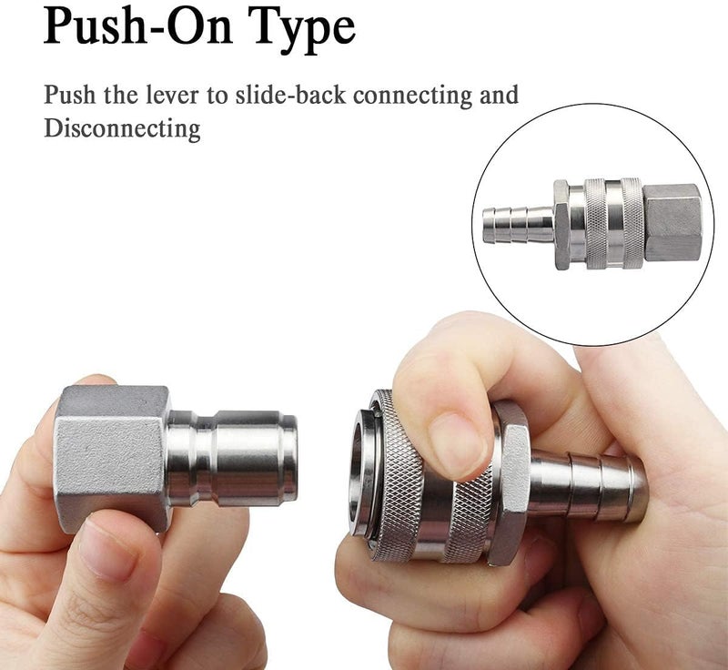 FERRODAY Stainless Steel Quick Disconnect Set 1/2 NPT Female Disconnect 1/2" Barb Brewing Quick Disconnect For Wort Pumps for Wort Chiller Connectors for Ball Valve Hose Fitting & O-rings-2 Pair - Image 5