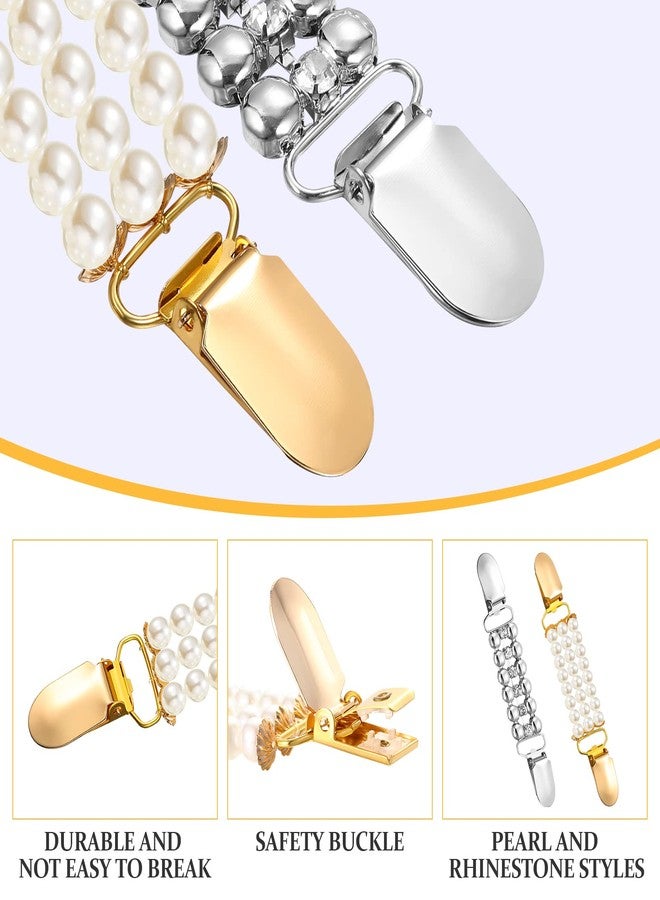 Canlierr 4 Pcs Sweater Shawl Clip Retro Cardigan Collar Dress Shirt Clip Waist Back Cincher Rhinestone Pearl Brooch for Women Girl(Pearl and Rhinestone Style) - Image 3
