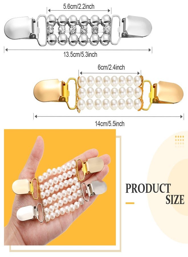 Canlierr 4 Pcs Sweater Shawl Clip Retro Cardigan Collar Dress Shirt Clip Waist Back Cincher Rhinestone Pearl Brooch for Women Girl(Pearl and Rhinestone Style) - Image 2