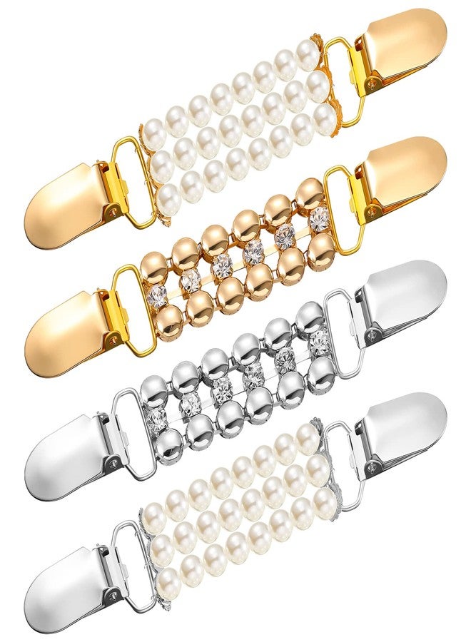 Canlierr 4 Pcs Sweater Shawl Clip Retro Cardigan Collar Dress Shirt Clip Waist Back Cincher Rhinestone Pearl Brooch for Women Girl(Pearl and Rhinestone Style) - Image 1