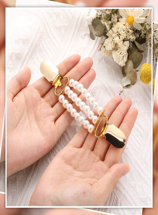 Canlierr 4 Pcs Sweater Shawl Clip Retro Cardigan Collar Dress Shirt Clip Waist Back Cincher Rhinestone Pearl Brooch for Women Girl(Pearl and Rhinestone Style) - Image 4