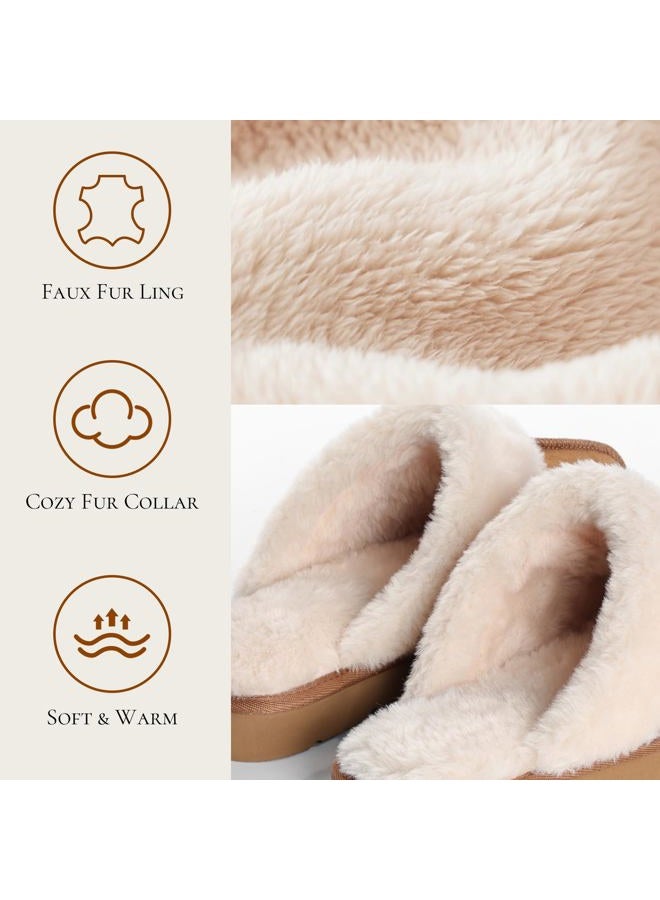 OOW Fuzzy Slippers for Women Cozy Faux Fur House Shoes Winter Warm Memory Foam Slippers for Indoor and Outdoor, Chestnut, 9.5 - Image 5