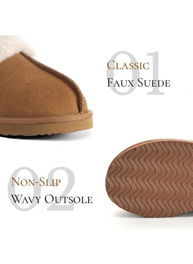 OOW Fuzzy Slippers for Women Cozy Faux Fur House Shoes Winter Warm Memory Foam Slippers for Indoor and Outdoor, Chestnut, 9.5 - Image 4