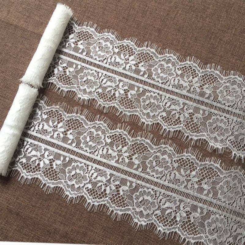 LUMKET White Eyelash Lace Fabric with Floral Pattern 47 Inches Wide Lace Trim Ribbon 6 Yards for SewingDecorating Floral Designing and Crafts 625 White
