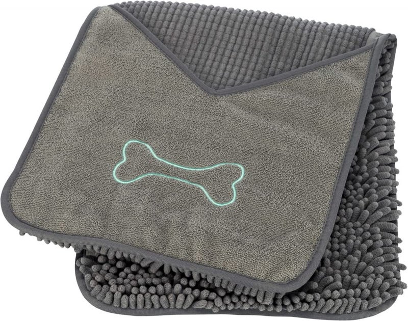 TRIXIE Microfibre Towel with Mitt Pockets, Quick-Drying and Highly Absorbent Pet Grooming Towel for Dogs and Cats, Ideal for use After Bathing or Walking - 78 x 32cm, Grey - Image 1
