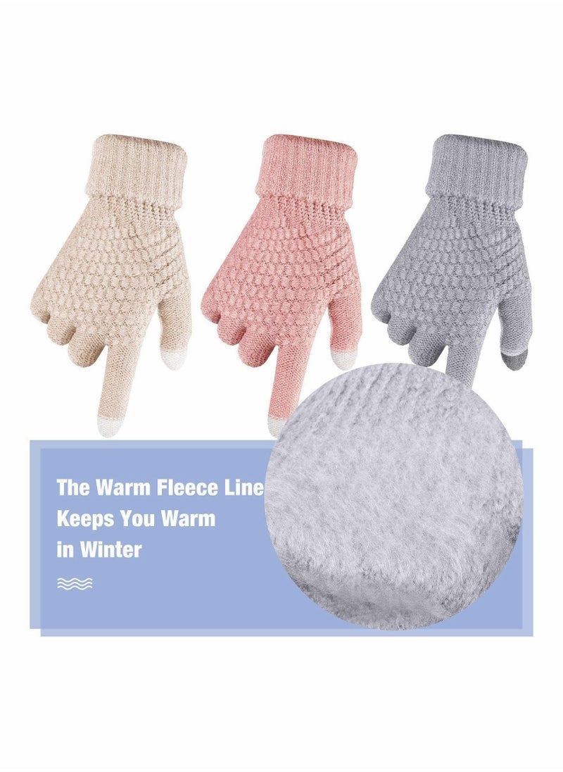 SYOSI 4 Pairs Women's Winter Touch Screen Gloves Warm Fleece Lined Knit Gloves Elastic Cuff Winter Texting Gloves  - Image 4