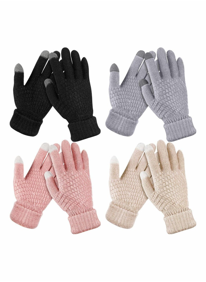 SYOSI 4 Pairs Women's Winter Touch Screen Gloves Warm Fleece Lined Knit Gloves Elastic Cuff Winter Texting Gloves  - Image 1