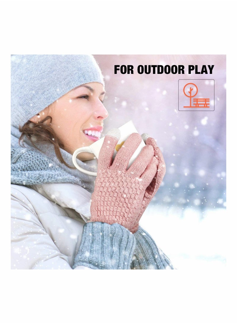 SYOSI 4 Pairs Women's Winter Touch Screen Gloves Warm Fleece Lined Knit Gloves Elastic Cuff Winter Texting Gloves  - Image 5