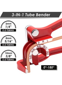 UPTODATETOOLS UPTODATETOOLS 3in1 Tube Bender Brake Line Bending Tool For 6810mm Tubes Stainless Steel Red 180 Degree Tubing Bender  - Image 3
