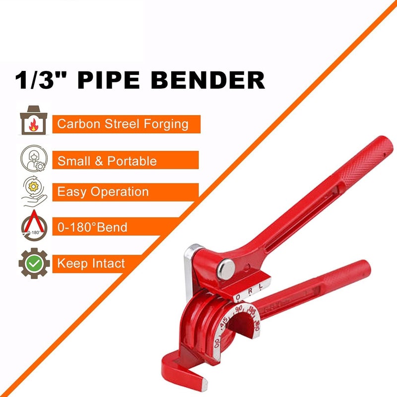 UPTODATETOOLS 3in1 Tube Bender Brake Line Bending Tool For 6810mm Tubes Stainless Steel Red 180 Degree Tubing Bender - Image 5
