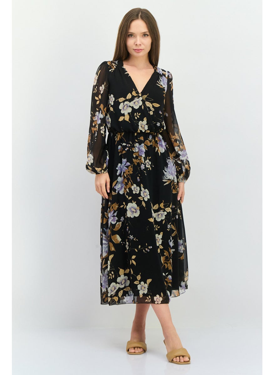 GUESS Women Floral Print Midi Dress, Black Combo  - Image 1