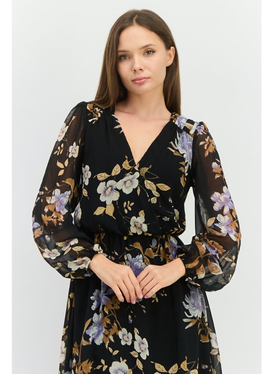 GUESS Women Floral Print Midi Dress, Black Combo  - Image 2