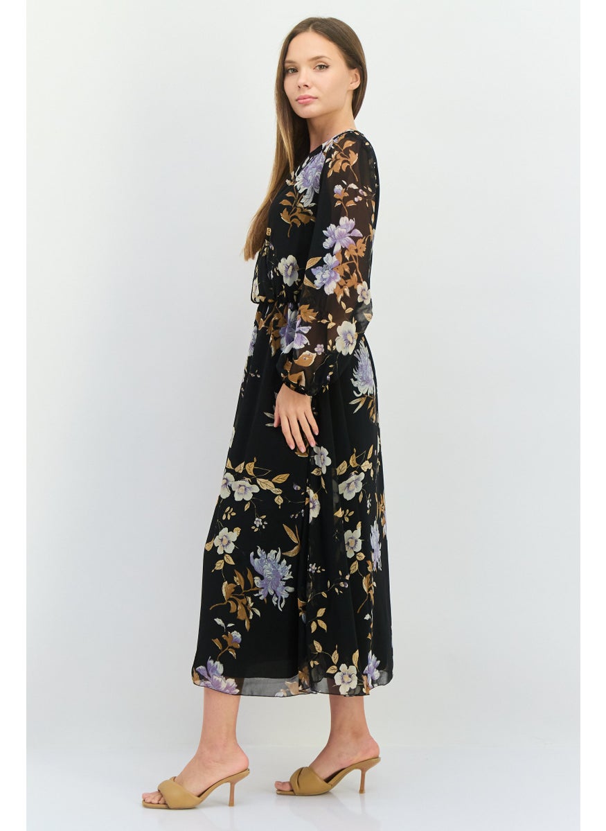 GUESS Women Floral Print Midi Dress, Black Combo  - Image 3
