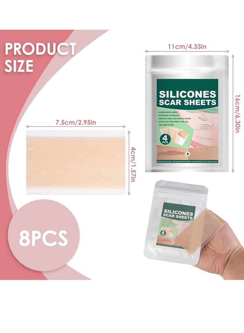 Excefore Silicone Scar Sheets, Silicone Scar Tape Roll, 8 Pack Scar Removal Gel Patches, Easy-Tear Gel Tape For Scar, Soft Silicone Scar for Surgery Scars, Medical Silicone Scar Repair Sheets - Image 2