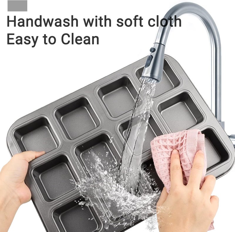 Beasea Brownie Pan with Dividers, 1 Set 12 Cavity All Edges Square Cupcake Brownie Pans Mini Cake Non Stick Baking Carbon Steel Bread Mold Small Edge 3x4 Individual Cutter Sheet Tray for Cookie Oven - Image 3