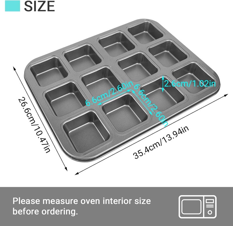 Beasea Brownie Pan with Dividers, 1 Set 12 Cavity All Edges Square Cupcake Brownie Pans Mini Cake Non Stick Baking Carbon Steel Bread Mold Small Edge 3x4 Individual Cutter Sheet Tray for Cookie Oven - Image 5