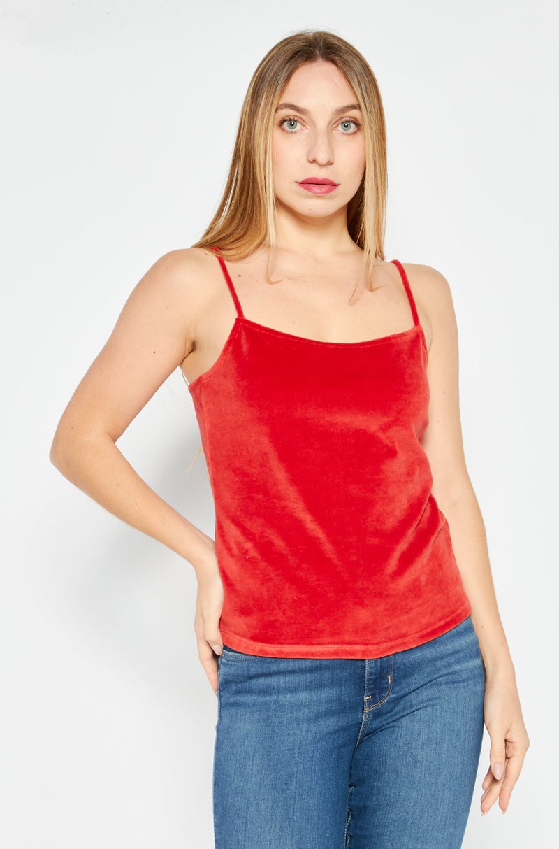 NA-KD Women Square Neck Sleeveless Solid Top, Red - Image 1
