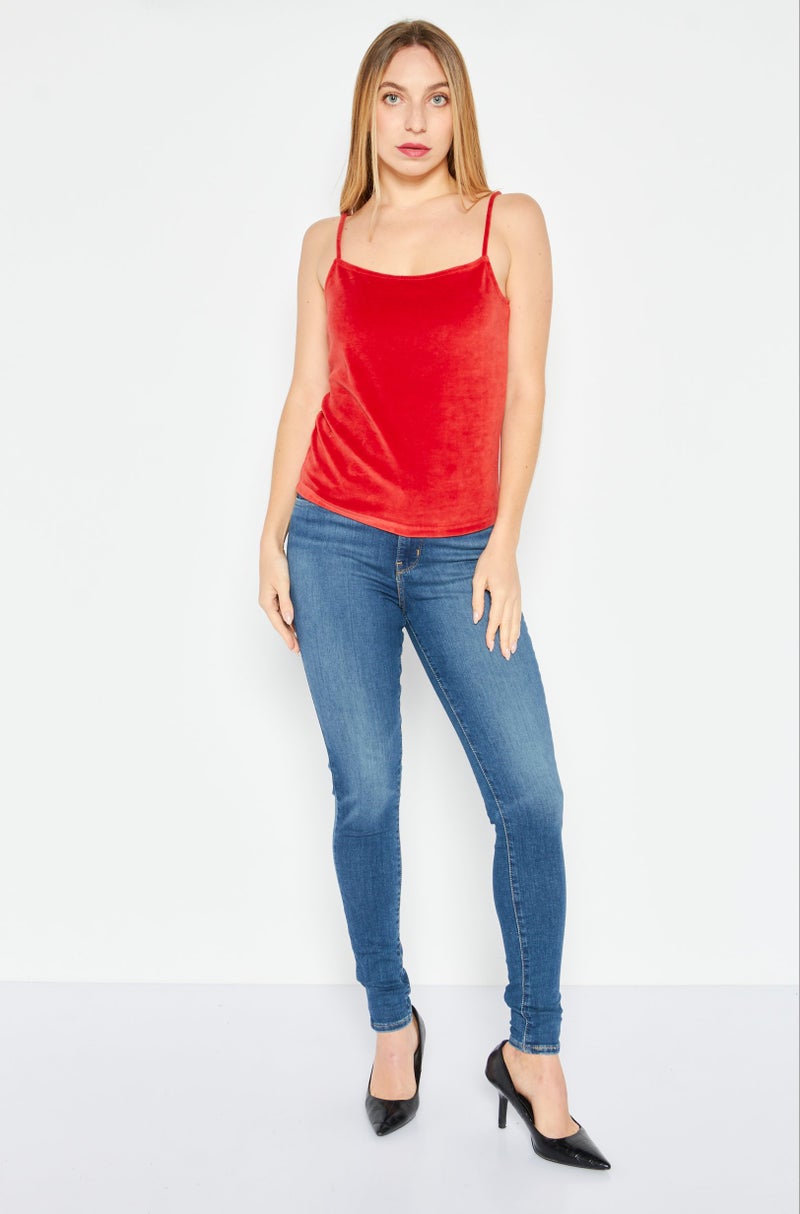 NA-KD Women Square Neck Sleeveless Solid Top, Red - Image 2