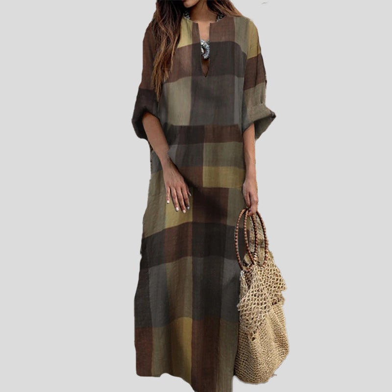 Vintage Ethnic Cotton-Linen Print Dress Long Sleeve Loose Flared 2026 - Image 2