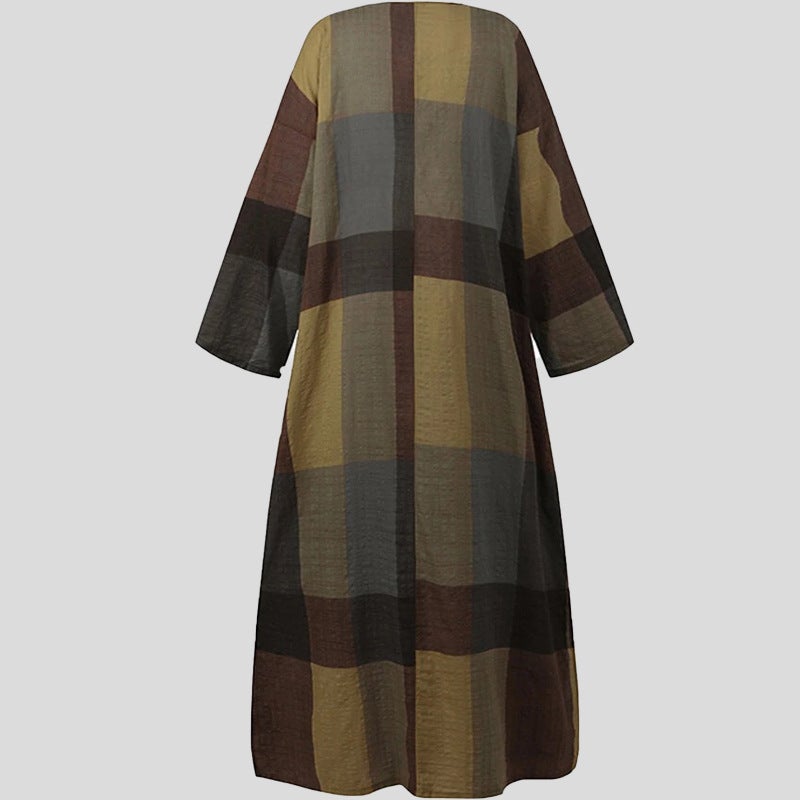Vintage Ethnic Cotton-Linen Print Dress Long Sleeve Loose Flared 2026 - Image 3