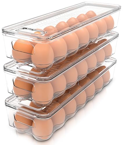 Utopia Home Egg Container With Lid and Handle for Refrigerator - Pack of 3 - Clear Stackable Egg Holder for Kitchen Storage and organization - Image 1