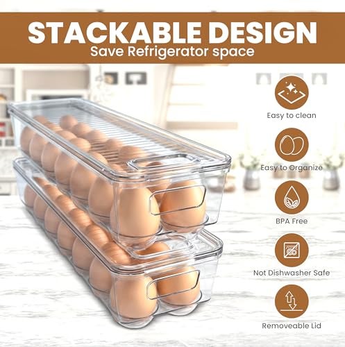Utopia Home Egg Container With Lid and Handle for Refrigerator - Pack of 3 - Clear Stackable Egg Holder for Kitchen Storage and organization - Image 4
