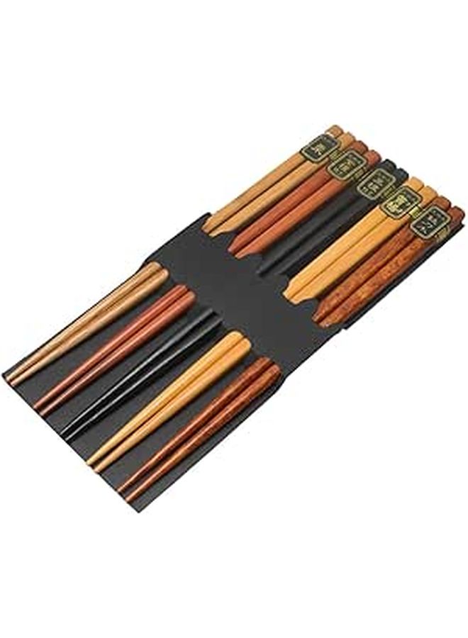 5 Pairs Japanese Style Reusable Non Slip Square Wood Chopsticks For Dining - Image 1