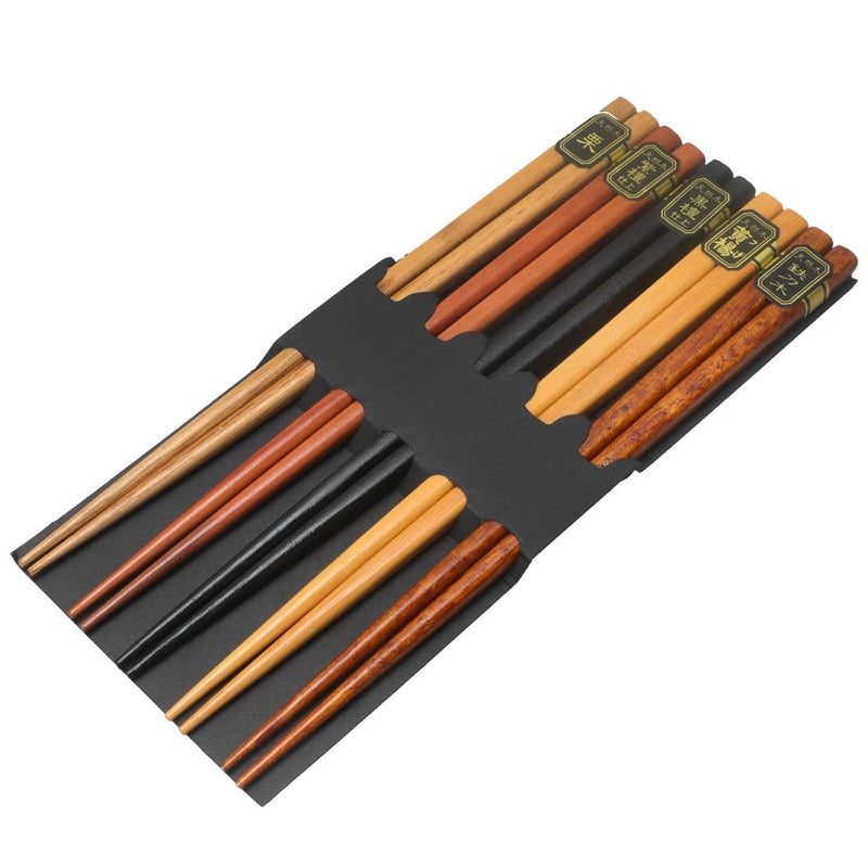 5 Pairs Japanese Style Reusable Non Slip Square Wood Chopsticks For Dining - Image 2