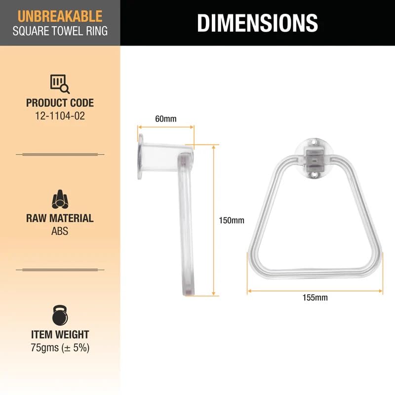 RUHE Ruhe® ABS Square Towel Ring | Bath Towel Stand | Towel Hanger for Wash Basin and Bathroom | Napkin Ring for Kitchen  - Image 3