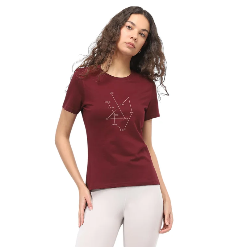 نوبيرو Maroon Graphic Print T-Shirt for Women