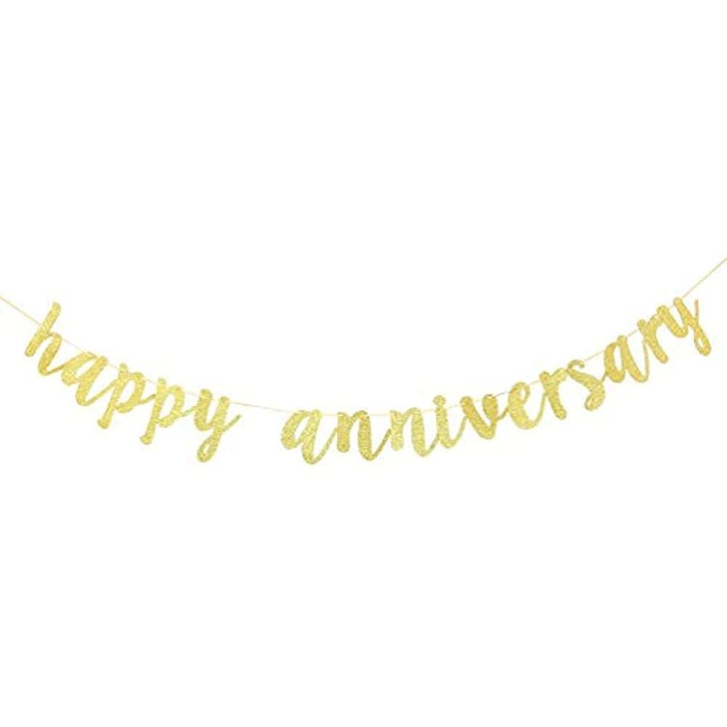 Partytoko Happy Anniversary Banner Gold - Wedding/Birthday Party Decorations - Image 2