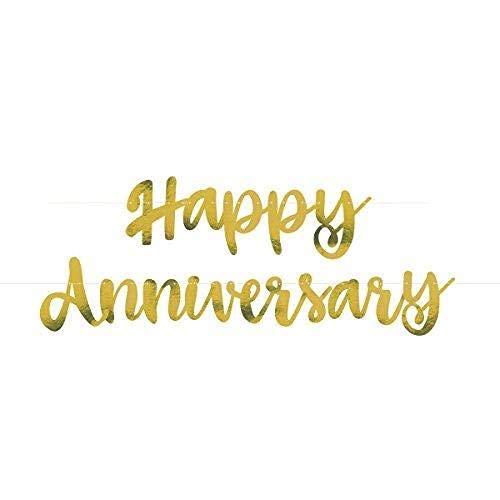 Partytoko Happy Anniversary Banner Gold - Wedding/Birthday Party Decorations - Image 1