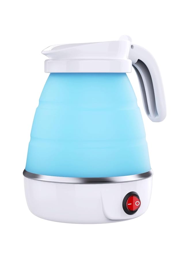 Foldable Portable Electric Kettle, Travel Folding Fast Boiling Small Electric Kettle， Food Grade Silicone 110V-220V 600ML for Travel & Camping and Home & Office Use (Blue)